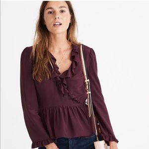 Madewell ruffle blouse maroon size xxs